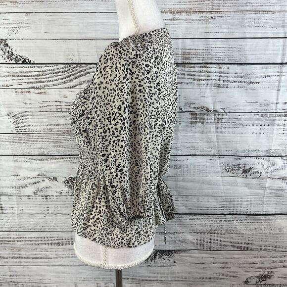 Sugar & Lips Blouse Top size Medium Black Brown Sheer Ruffle Puffy Sleeves Boho - Picture 7 of 9